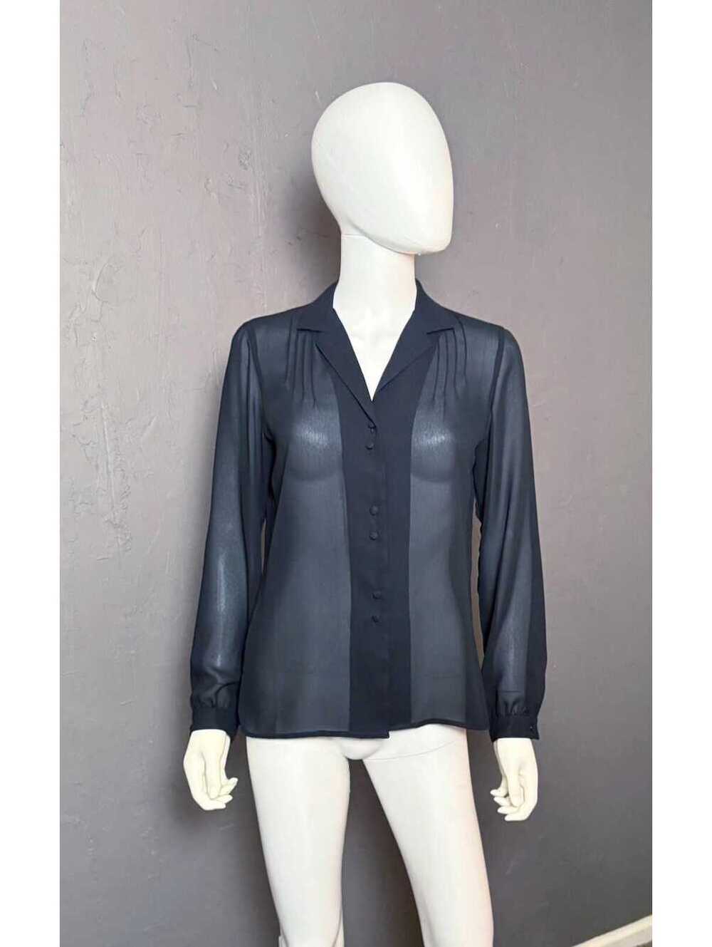 1970's Sheer Black Secretary Blouse by Grace Thompson size 8